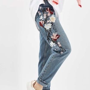 Topshop Embroidered Mom Jeans